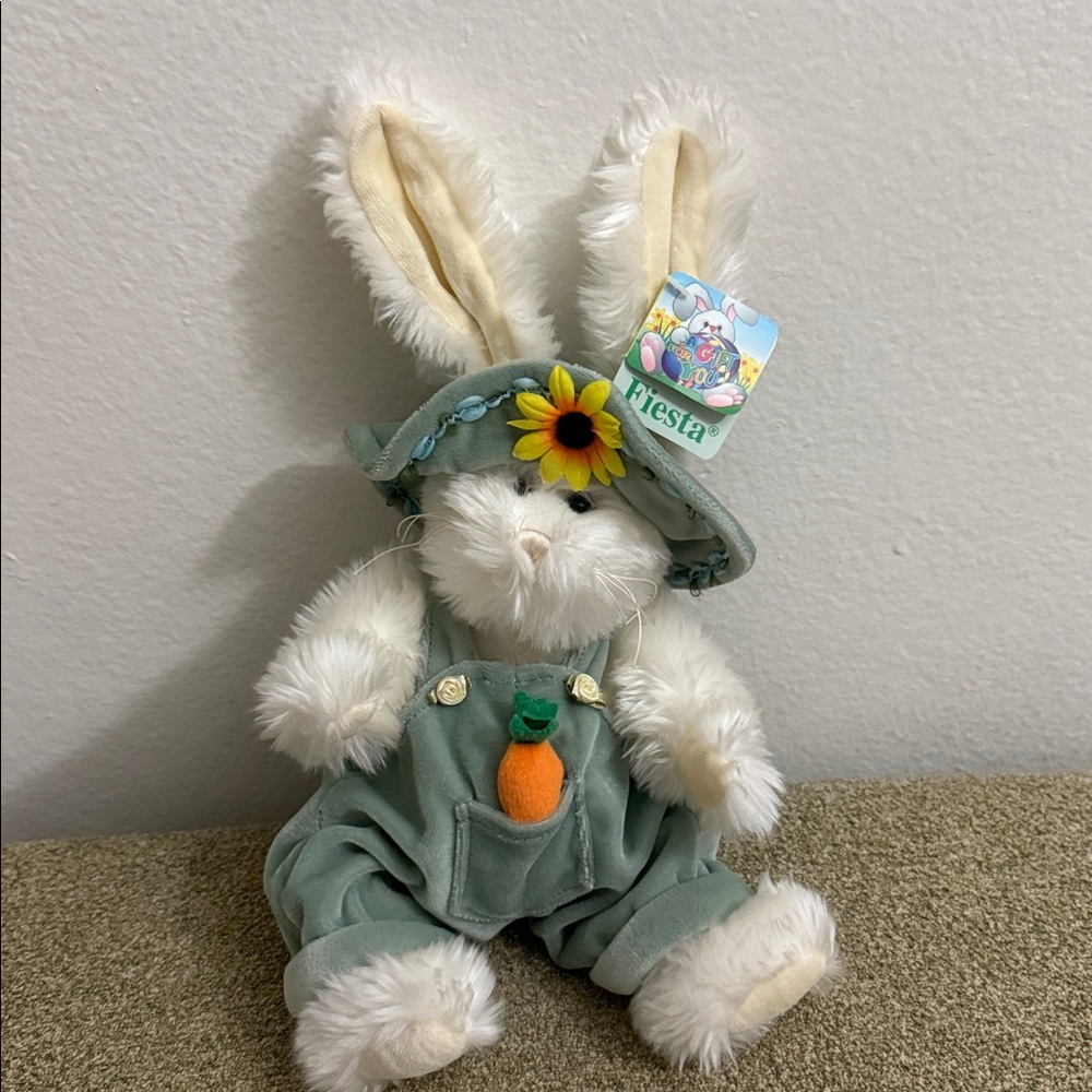Vintage Fiesta Cream and Green Bunny Plush